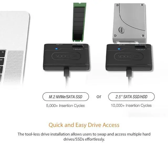 Alt view image 10 of 16 - ICY DOCK MB104U-1SMB | USB 3.2 Gen 2 10Gbps to 2.5" SATA SSD/HDD & M.2 NVMe/SATA SSD Reader Adapter | EZ-Adapter Series