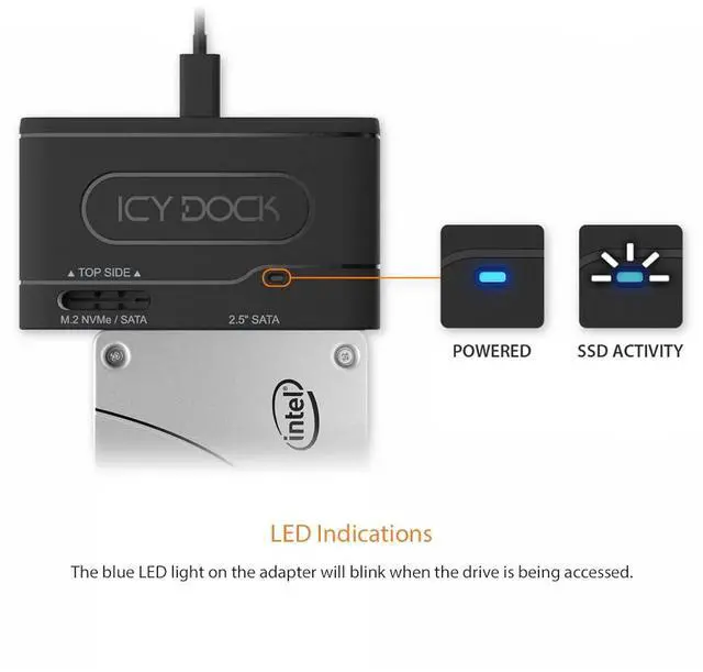 Alt view image 13 of 16 - ICY DOCK MB104U-1SMB | USB 3.2 Gen 2 10Gbps to 2.5" SATA SSD/HDD & M.2 NVMe/SATA SSD Reader Adapter | EZ-Adapter Series
