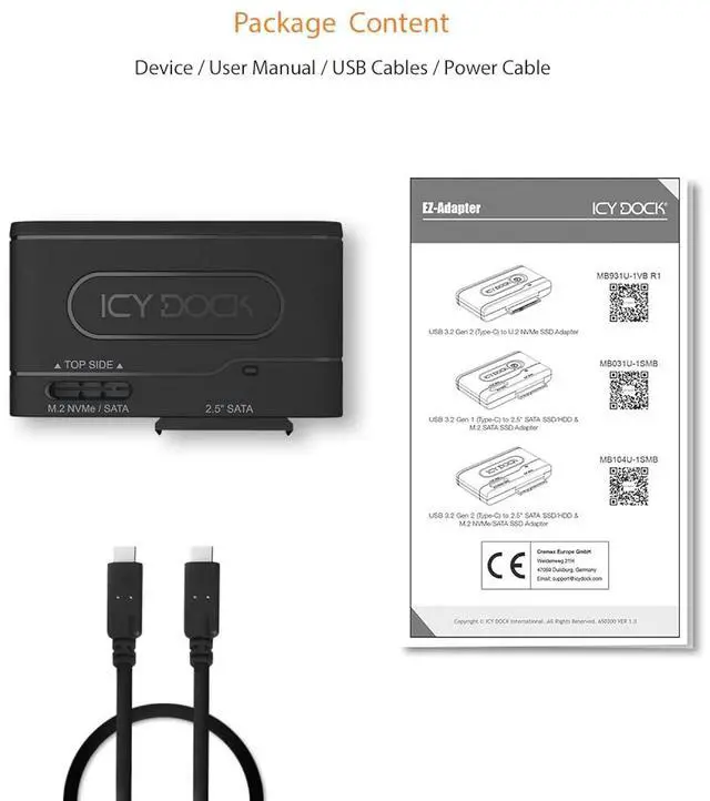 Alt view image 14 of 16 - ICY DOCK MB104U-1SMB | USB 3.2 Gen 2 10Gbps to 2.5" SATA SSD/HDD & M.2 NVMe/SATA SSD Reader Adapter | EZ-Adapter Series