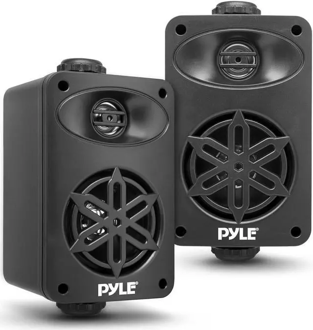 Main image of Indoor Outdoor Speakers Pair - 200 Watt Dual Waterproof 3.5 2-Way Full Range Speaker System w/ 1/2 High Compliance Polymer Tweeter - in-Home, Boat, Marine, Deck, Patio, Poolside (Black)- PDWR35BK