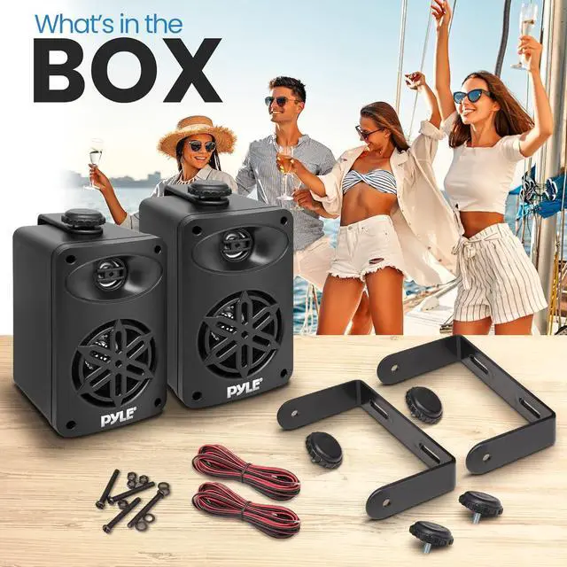 Alt view image 2 of 7 - Indoor Outdoor Speakers Pair - 200 Watt Dual Waterproof 3.5 2-Way Full Range Speaker System w/ 1/2 High Compliance Polymer Tweeter - in-Home, Boat, Marine, Deck, Patio, Poolside (Black)- PDWR35BK