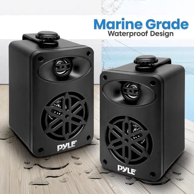 Alt view image 4 of 7 - Indoor Outdoor Speakers Pair - 200 Watt Dual Waterproof 3.5 2-Way Full Range Speaker System w/ 1/2 High Compliance Polymer Tweeter - in-Home, Boat, Marine, Deck, Patio, Poolside (Black)- PDWR35BK
