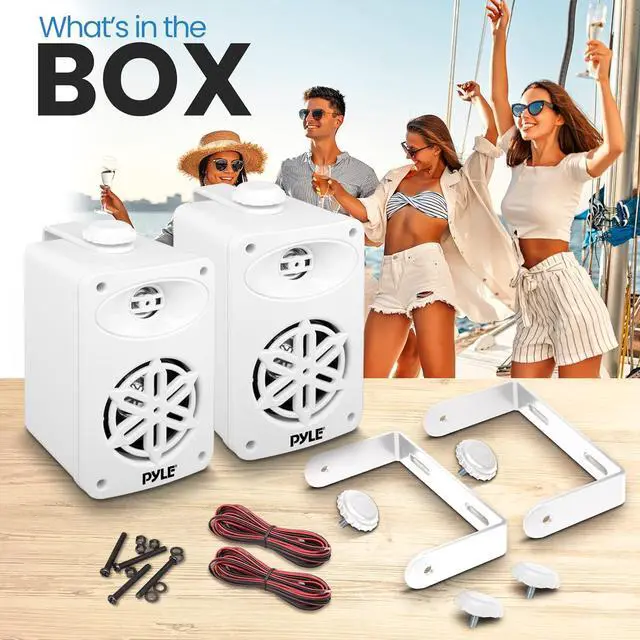 Alt view image 2 of 7 - PyleUsa Indoor Outdoor Speakers Pair - 200 Watt Dual Waterproof 3.5 2-Way Full Range Speaker System w/ 1/2 High Compliance Polymer Tweeter - in-Home, Boat, Deck, Patio, Poolside (White) - PDWR35WT