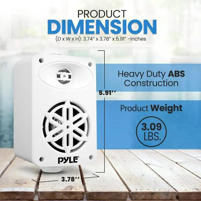 Alt view image 3 of 7 - PyleUsa Indoor Outdoor Speakers Pair - 200 Watt Dual Waterproof 3.5 2-Way Full Range Speaker System w/ 1/2 High Compliance Polymer Tweeter - in-Home, Boat, Deck, Patio, Poolside (White) - PDWR35WT