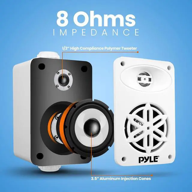 Alt view image 5 of 7 - PyleUsa Indoor Outdoor Speakers Pair - 200 Watt Dual Waterproof 3.5 2-Way Full Range Speaker System w/ 1/2 High Compliance Polymer Tweeter - in-Home, Boat, Deck, Patio, Poolside (White) - PDWR35WT