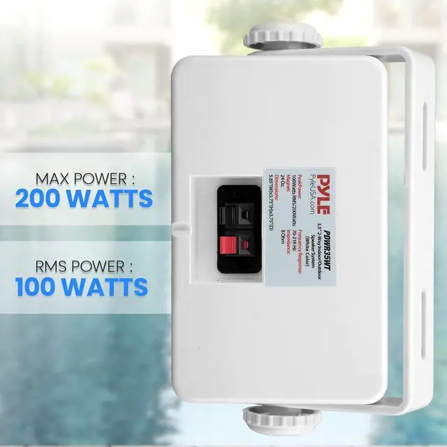 Alt view image 6 of 7 - PyleUsa Indoor Outdoor Speakers Pair - 200 Watt Dual Waterproof 3.5 2-Way Full Range Speaker System w/ 1/2 High Compliance Polymer Tweeter - in-Home, Boat, Deck, Patio, Poolside (White) - PDWR35WT