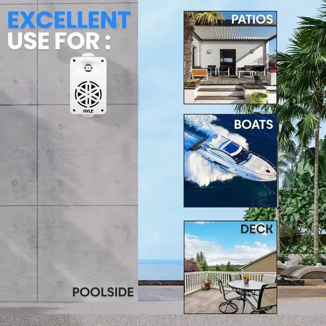 Alt view image 7 of 7 - PyleUsa Indoor Outdoor Speakers Pair - 200 Watt Dual Waterproof 3.5 2-Way Full Range Speaker System w/ 1/2 High Compliance Polymer Tweeter - in-Home, Boat, Deck, Patio, Poolside (White) - PDWR35WT