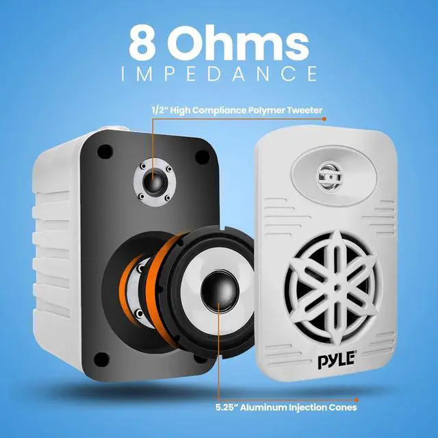 Alt view image 5 of 7 - PyleUsa Bluetooth Indoor Outdoor Speakers Pair - 500 Watt Dual Waterproof 5.25 2-Way Full Range Speaker System w/ 1/2 High Compliance Polymer Tweeter - Home, Boat,Deck, Patio, Poolside - PDWRBT56WT