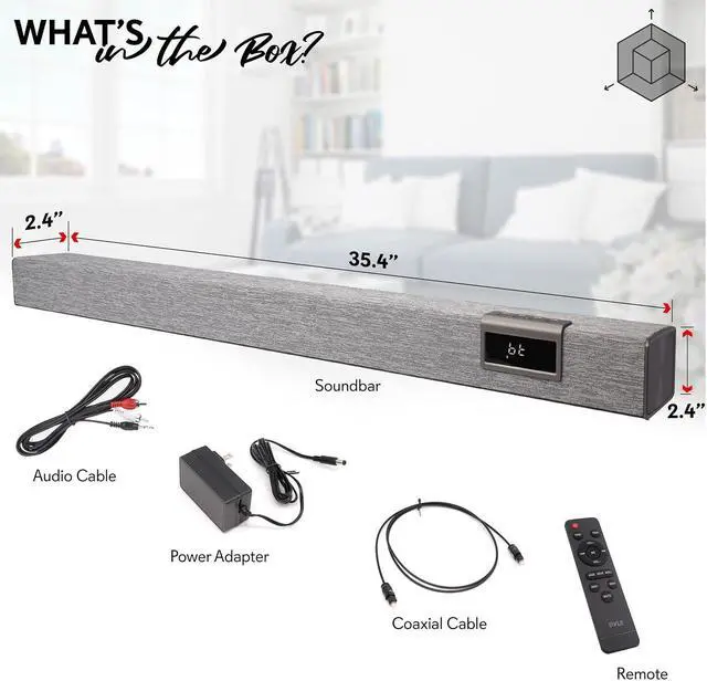Alt view image 7 of 7 - Pyle Home Bluetooth Audio Sound bar Stylish, 60W 35" for TV, Supports 4K & HDMI TV's, Optical, COAXIAL, AUX, w/Remote Control, Coaxial & RCA Cables, Class D Digital Stereo Power Amplifier - PSBV40BT