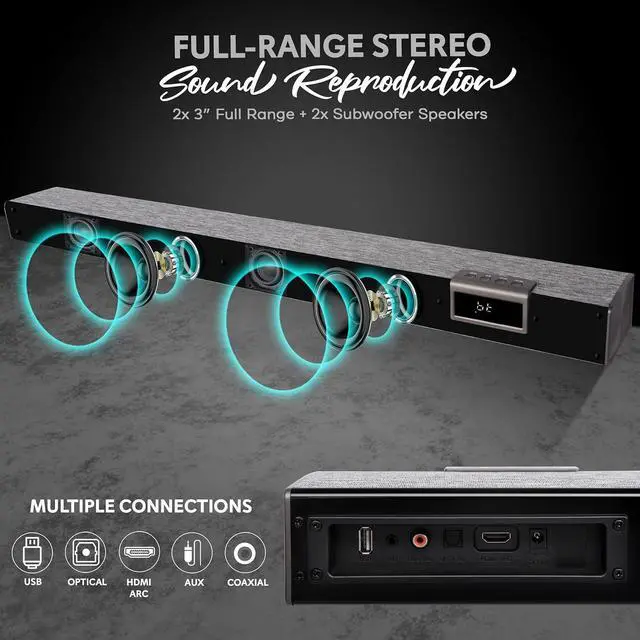 Alt view image 2 of 7 - Pyle Home Bluetooth Audio Sound bar Stylish, 60W 35" for TV, Supports 4K & HDMI TV's, Optical, COAXIAL, AUX, w/Remote Control, Coaxial & RCA Cables, Class D Digital Stereo Power Amplifier - PSBV40BT