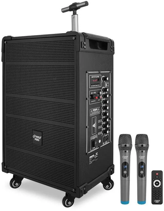 Main image of Pyle 12'' Portable Wireless Bluetooth Speaker System - Built-in Rechargeable Battery, Wireless Microphone, USB/Micro SD/FM - 80 Watt - FM Radio with Digital LED Display, PWMA1299A