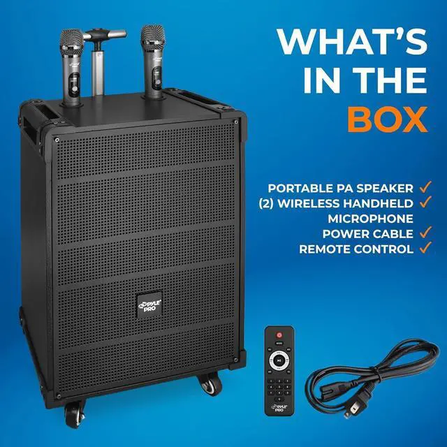 Alt view image 2 of 7 - Pyle 12'' Portable Wireless Bluetooth Speaker System - Built-in Rechargeable Battery, Wireless Microphone, USB/Micro SD/FM - 80 Watt - FM Radio with Digital LED Display, PWMA1299A