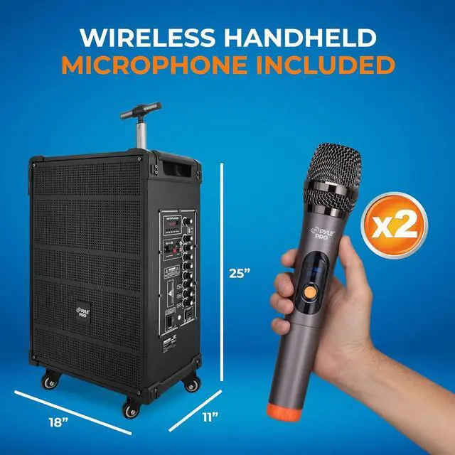 Alt view image 3 of 7 - Pyle 12'' Portable Wireless Bluetooth Speaker System - Built-in Rechargeable Battery, Wireless Microphone, USB/Micro SD/FM - 80 Watt - FM Radio with Digital LED Display, PWMA1299A