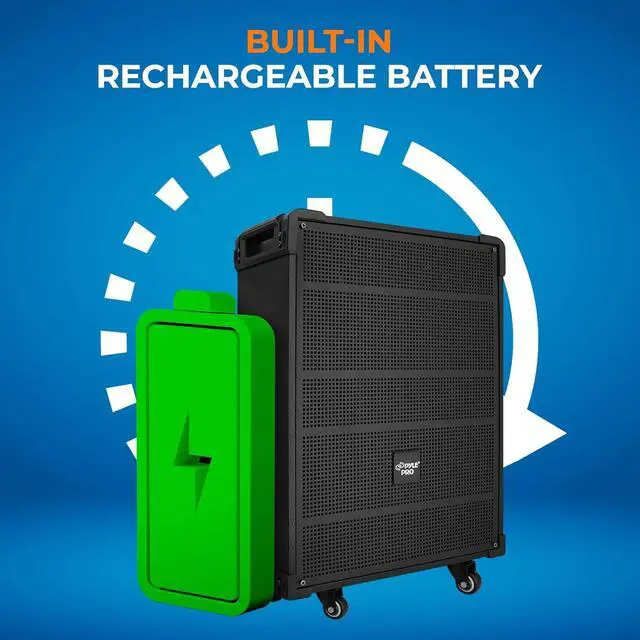 Alt view image 4 of 7 - Pyle 12'' Portable Wireless Bluetooth Speaker System - Built-in Rechargeable Battery, Wireless Microphone, USB/Micro SD/FM - 80 Watt - FM Radio with Digital LED Display, PWMA1299A