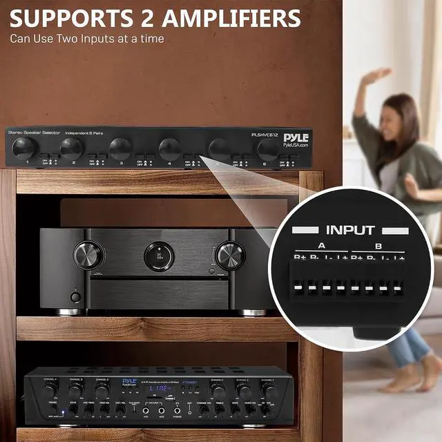 Alt view image 3 of 7 - Pyle 6 Channel High Power Stereo Speaker Selector with Volume Control, Rugged and Durable Housing Construction, Cabinet Heat Sink, Plug and Play Easy Install