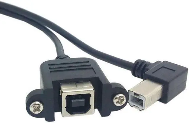 Alt view image 5 of 5 - 90 Degree Right Angled USB B Male to Female extension cable with screws for Panel Mount 1m