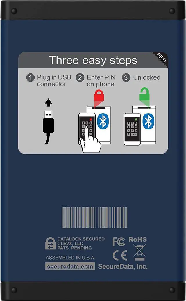 Alt view image 2 of 5 - SecureData SecureDrive BT 500GB SSD FIPS 140-2 Level 3 Validated 256-Bit Hardware Encrypted External Portable  USB 3.0 - Secure Wireless Unlock via Mobile App