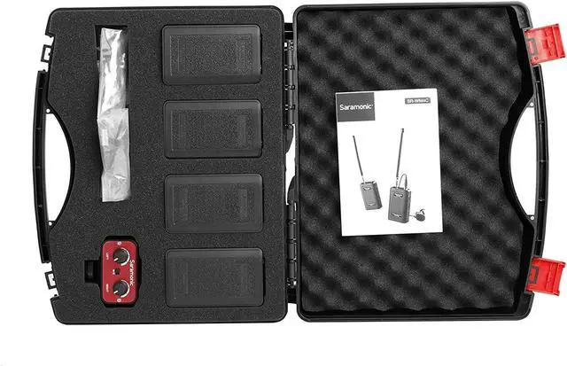 Alt view image 3 of 4 - Saramonic Wireless VHF Lavalier Microphone Bundle with 2 Bodypack Transmitters, 2 Receivers, and 2-Ch Mixer for DSLR Cameras, Camcorders + More - 200' Wireless Transmission Range (Black/Red)