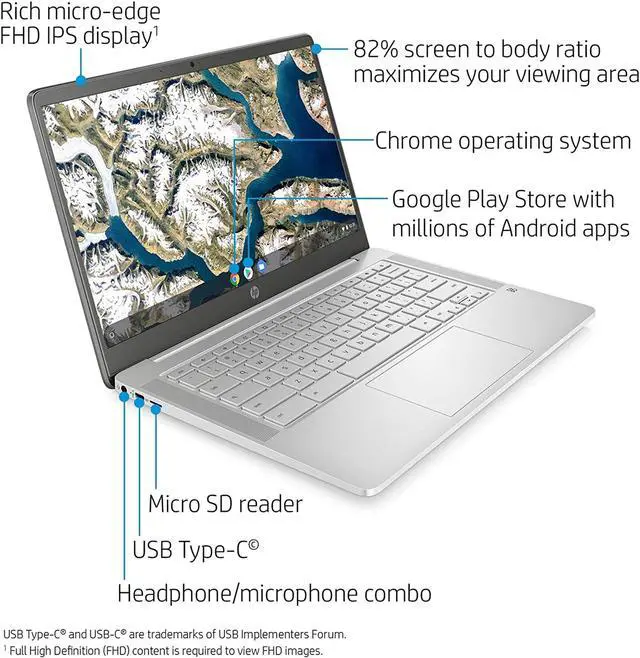 Alt view image 16 of 17 - HP Chromebook 14-inch FHD Laptop, Intel Celeron N4000, 4 GB RAM, 32 GB eMMC, Chrome (14a-na0060nr, Ceramic White)