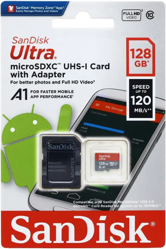 Alt view image 8 of 9 - SanDisk 128GB ULTRA USD 120MB/S C10 UHS U1 A1 CARD+ADAP
