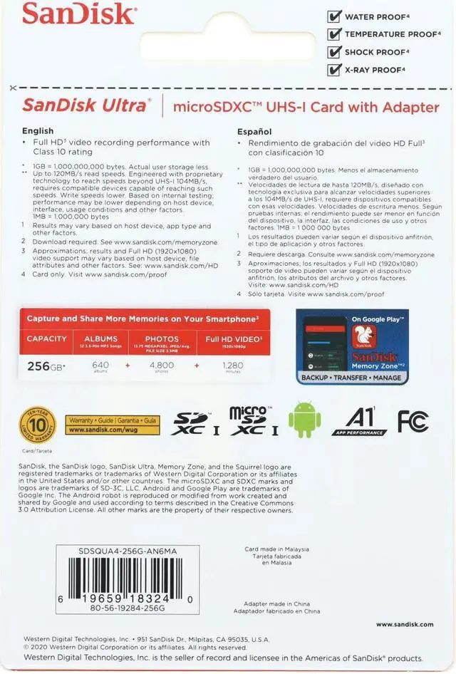 Alt view image 16 of 16 - SanDisk 256GB ULTRA USD 120MB/S C10 UHS U1 A1 CARD+ADAP