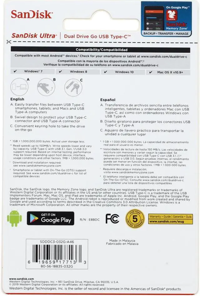 Alt view image 10 of 20 - SANDISK SDDDC3-032G-A46 32GB Plastic Dual USB Type C