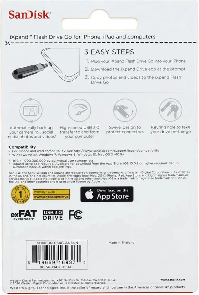 Alt view image 8 of 15 - SanDisk SDIX60N-064G-AN6NN iXpand Flash Drive Go 64GB USB 3.0/Lightning