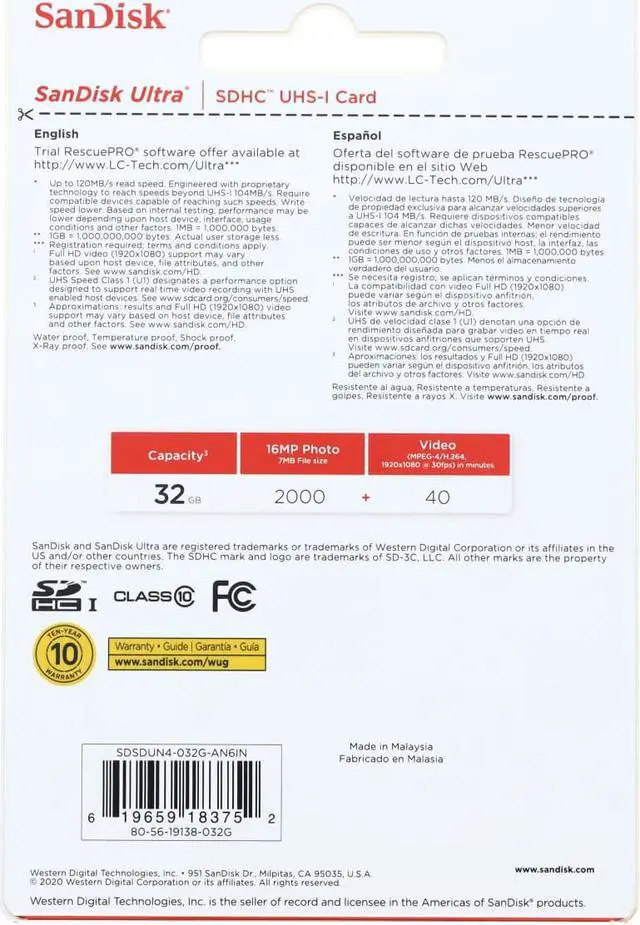 Alt view image 4 of 4 - SanDisk Ultra SD 32GB C10 U1 UHS SDHC Flash Memory Card SDSDUN4-032G-AN6IN