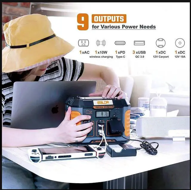 Alt view image 3 of 5 - Baldr Pioneer 330 Portable Power Station - Black/Orange