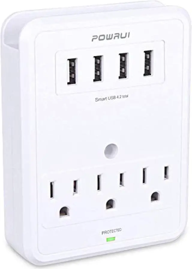 Alt view image 6 of 6 - POWRUI Multi Wall Outlet Adapter Surge Protector 1680 Joules with 4-USB Ports Wall Charger, Wall Mount Charging Center 3 Outlet Wall Mount Adapter for Home, School, Office, ETL Certified