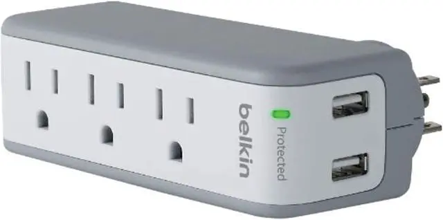 Alt view image 3 of 8 - Belkin 3-Outlet SurgePlus Mini Travel Swivel Charger Surge Protector with Dual USB Ports (2.1 AMP / 10 Watt), BST300
