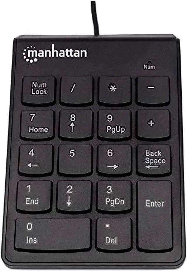 Main image of manhattan wired usb numeric keypad - 18 full size keys & ultra slim lightweight ergonomic number pad design - for laptop, desktop, computer, pc - black, 179911