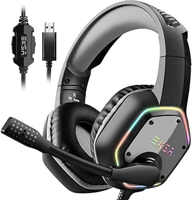 Main image of eksa e1000 usb gaming headset for pc - computer headphones with microphone/mic noise cancelling, 7.1 surround sound wired headset&rgb light - gaming headphones for ps4/ps5 console laptop