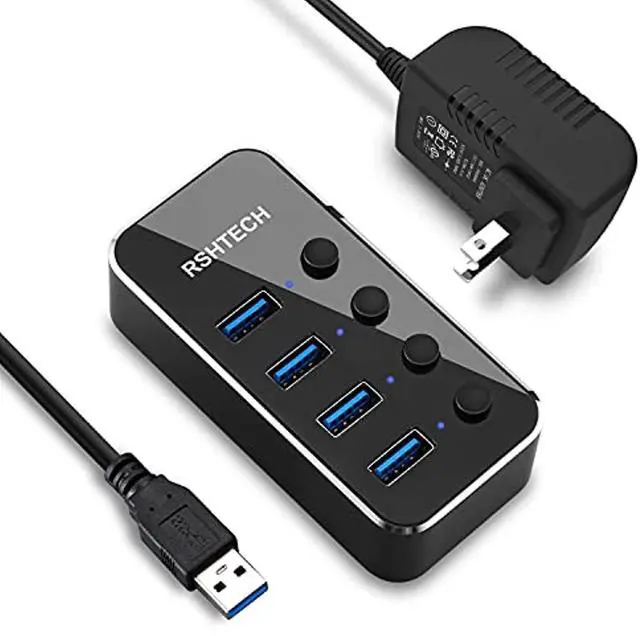 Alt view image 6 of 7 - Powered USB 3.0 Hub, RSHTECH 4 Port USB Hub Splitter Aluminum USB Data Hub Expander with Individual On/Off Switch and Universal 5V AC Adapter, 3.3ft USB 3.0 Cable(RSH-516)