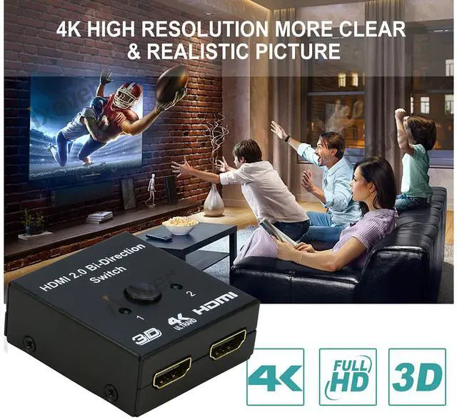 Alt view image 2 of 7 - HDMI Switch 4K HDMI Splitter, iXever Aluminum HDMI Switcher 2 Input 1 Output Bi-Directional, HDMI Switch Splitter 2 x 1/1 x 2, No External Power Required, Support 4K 3D HD 1080P for Xbox PS4 Roku HDTV