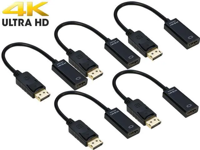 Main image of DisplayPort to HDMI Video Adapter 5Pack, 4K DP2HD Display Port to HDMI Video Converter Adaptor (Male to Female,Uni-Directional), Compatible with Computer, Desktop, PC, Monitor, Projector, HDTV - Black