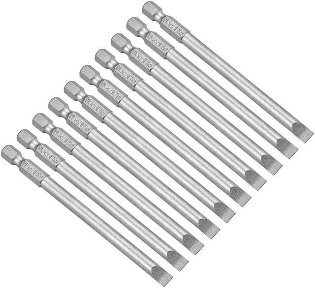 Main image of 10Pcs 1/4" Hex Shank 100mm Length Magnetic SL6 Slot Head Screwdriver Bits S2 Alloy Steel