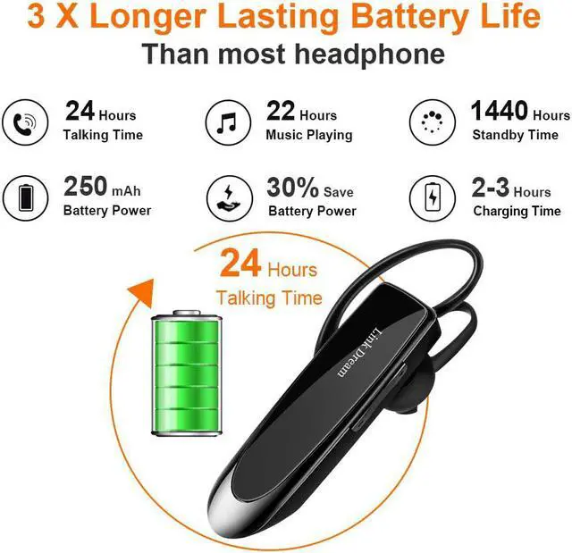 Alt view image 3 of 6 - Bluetooth Earpiece for Cell Phone Hands Free Wireless Headset Noise Cancelling Mic 24Hrs Talking 1440Hrs Standby Compatible with iPhone Android for Driver Trucker (2 Pack)