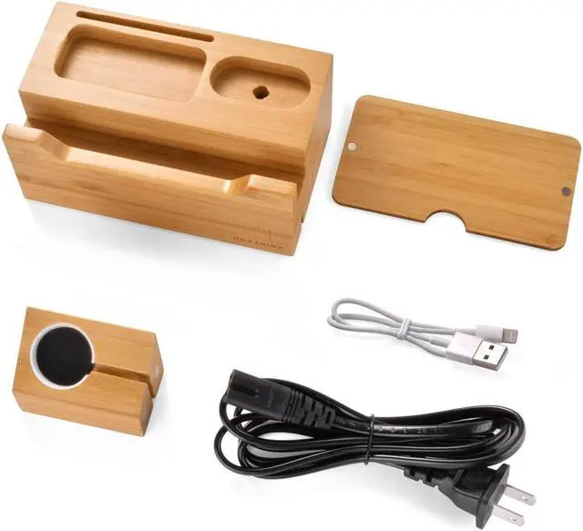 Alt view image 6 of 7 - Charging Station for Apple Watches, iPhones, Air Pod Apple Watch Charger Stand Air Pods Charging Dock Bamboo Wood Charging Station with 3 USB Power Ports