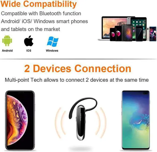 Alt view image 5 of 6 - Bluetooth Earpiece for Cell Phone Hands Free Wireless Headset Noise Cancelling Mic 24Hrs Talking 1440Hrs Standby Compatible with iPhone Android for Driver Trucker (2 Pack)