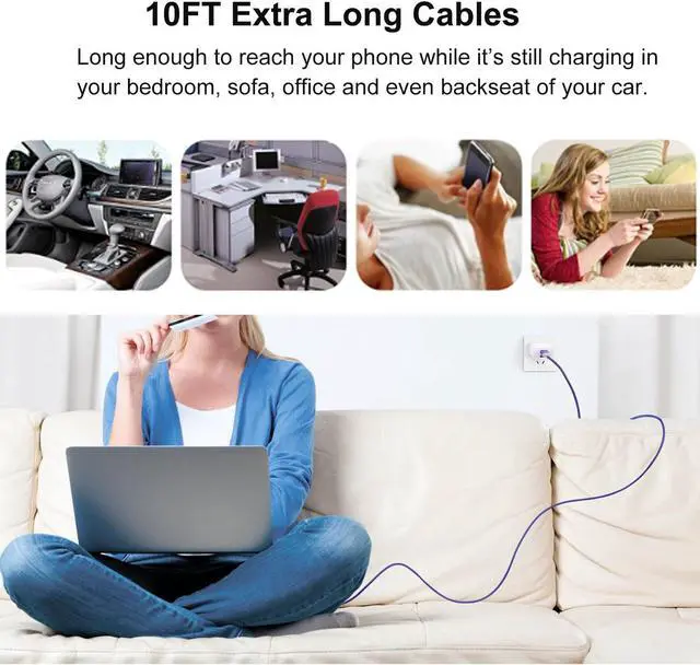 Alt view image 4 of 7 - USB C Cable [6-Pack 10ft], Nylon Braided USB A to USB C Charger Cable Fast Charging Type C Charger Cord Compatible with Samsung Galaxy S24 S23 S22 S21 S20 S10 Note 20 10 9 8 A20 A51 A71,LG G8 G7 V30