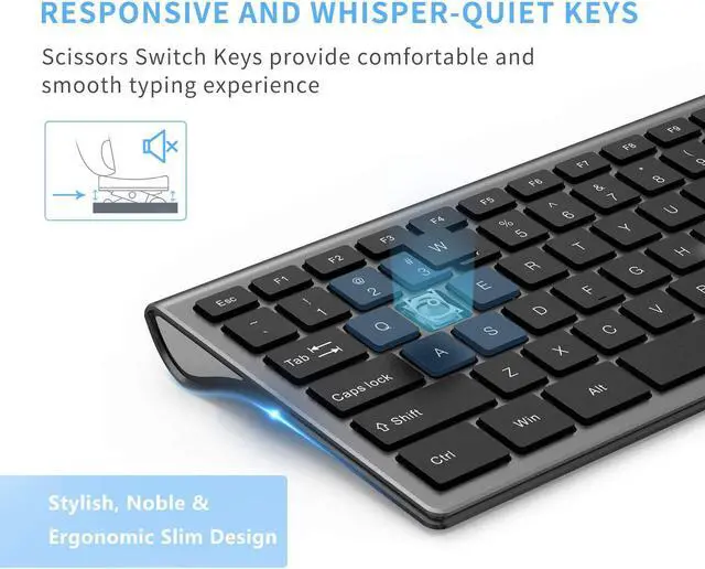 Alt view image 4 of 7 - Wireless Keyboard and Mouse Combo - LEKVEY Slim Keyboard Mice, 2.4GHz 109 Keys Full Size Wireless Keyboard Mouse Set, with Number Pad, Silent Click, Stylish Design, US Layout (QWERTY), Space Gray