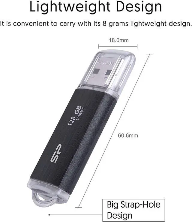 Alt view image 4 of 7 - Silicon Power 2 Pack 128GB USB 3.0/3.1 Gen1 USB Flash Drive Blaze B02