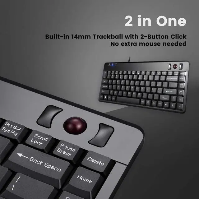Alt view image 4 of 7 - Perixx PERIBOARD-505H Wired Mini Keyboard with Trackball, Built-in 0.55 Inch Trackball and 2 USB Hubs, Black, US English Layout