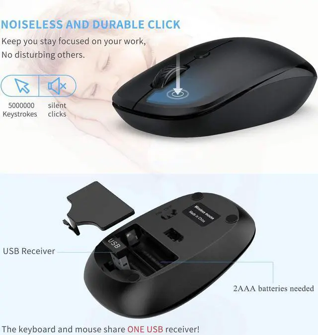Alt view image 5 of 7 - Wireless Keyboard and Mouse Combo - LEKVEY Slim Keyboard Mice, 2.4GHz 109 Keys Full Size Wireless Keyboard Mouse Set, with Number Pad, Silent Click, Stylish Design, US Layout (QWERTY), Space Gray