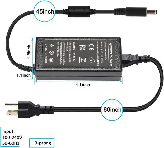 Alt view image 6 of 7 - New 65W AC Adapter Laptop Charger for Dell Inspiron 11 3147 3148 13 7347 14 3458 i7347 i3458?15 5558 3558 3551 3552 5551 5559 17 5758 5759 Dell XPS 18 1810 XPS 18 1820 XPS018 [4.5mm 3.0mm]
