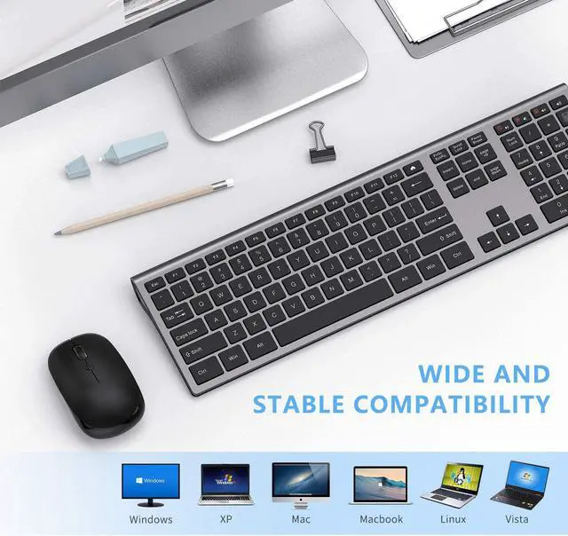 Alt view image 2 of 7 - Wireless Keyboard and Mouse Combo - LEKVEY Slim Keyboard Mice, 2.4GHz 109 Keys Full Size Wireless Keyboard Mouse Set, with Number Pad, Silent Click, Stylish Design, US Layout (QWERTY), Space Gray