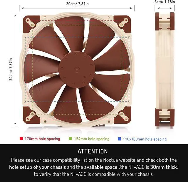 Alt view image 4 of 7 - Noctua NF-A20 PWM, Premium Quiet Fan, 4-Pin (200x30mm, Brown)