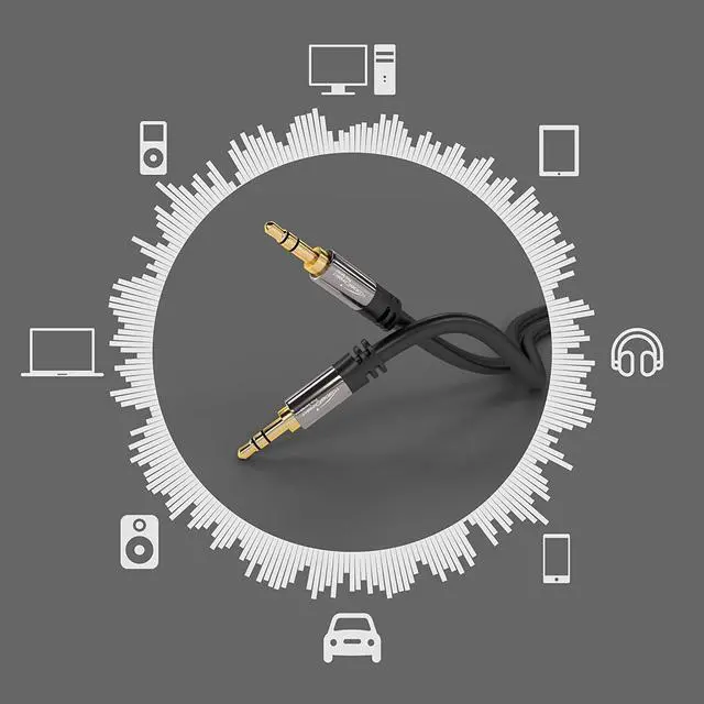 Alt view image 4 of 6 - Aux Cable Jack Cord & Audio 3.5mm Cable  10ft  Available in 1.5-33ft  Suitable for Headphones  Mobile Phone  PC & Laptop Audio  Car  HiFi  Stereo Black
