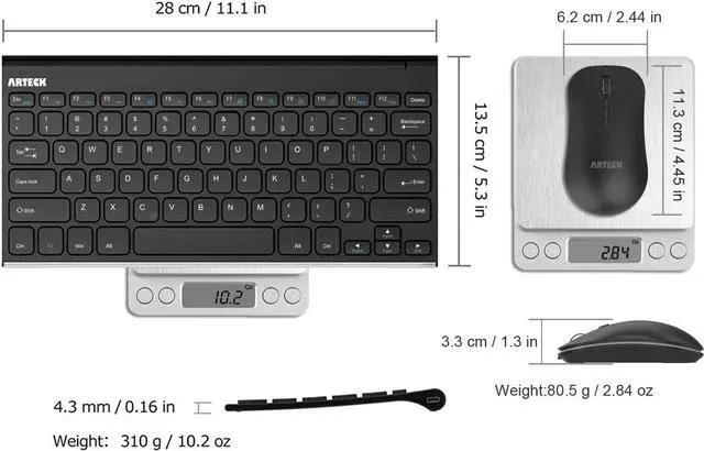 Alt view image 6 of 7 - Arteck 2.4G Wireless Keyboard and Mouse Combo Ultra Compact Slim Stainless Full Size Keyboard and Ergonomic Mouse for Computer/Desktop/PC/Laptop and Windows 10/8/7 Build in Rechargeable Battery